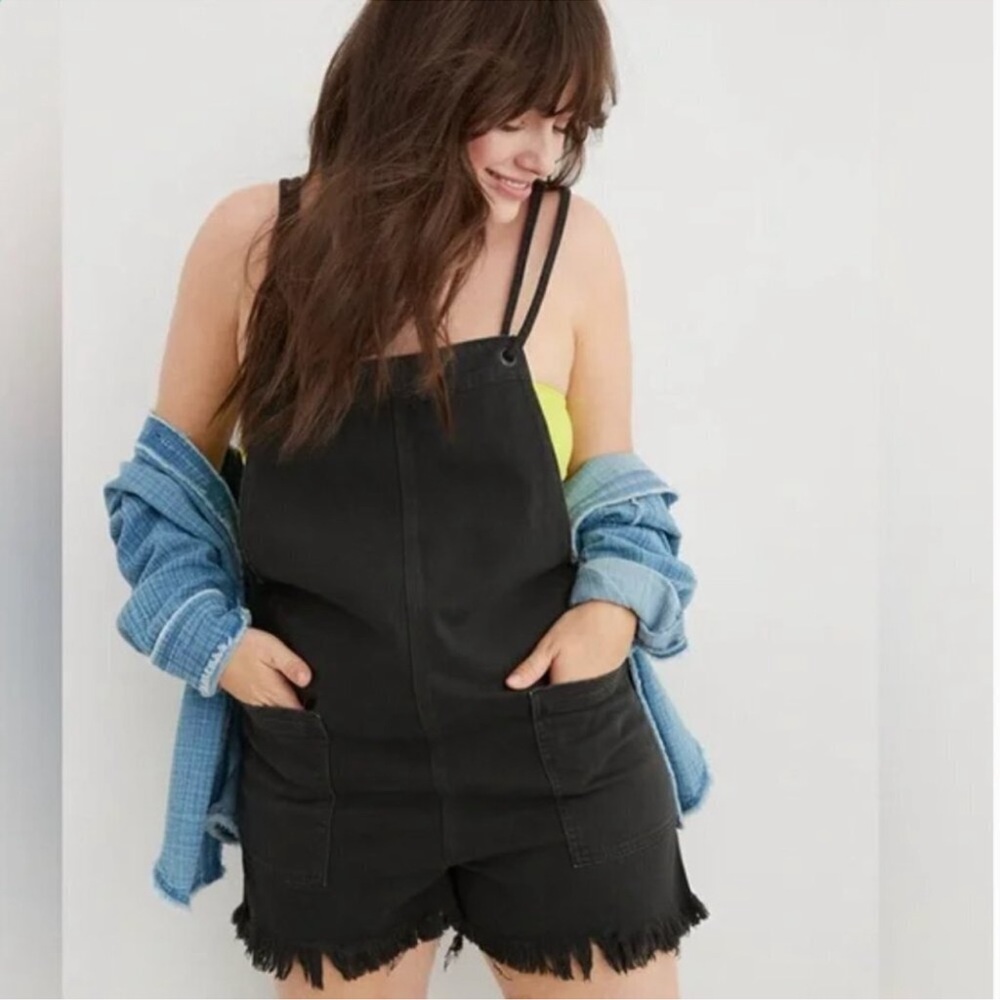Aerie black double strap shortalls